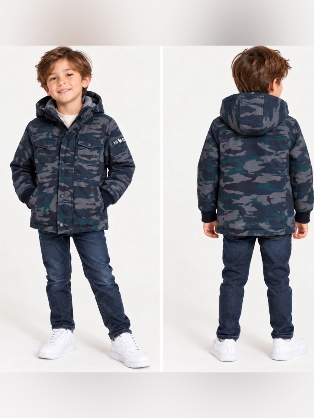 Abercrombie Kids Camo Print Hooded Jacket Green SZ 7-8 Years